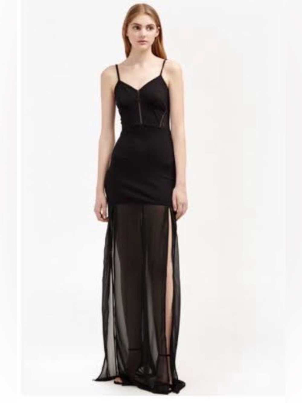 French Connection Chantilly Bow Strappy Black maxi Slip Dress sz.2